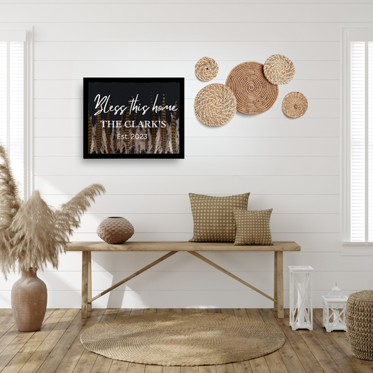 Bless This Home Personalized Sign | Black Framed Sign